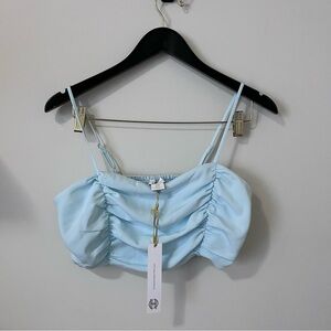NWT House of Harlow 1960 Cropped Ruched Light Blue Top Medium